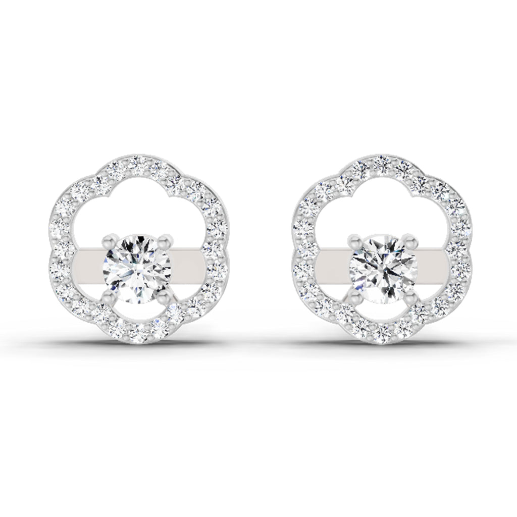 0.94 Ct Round Shape Halo Diamond Stud Earrings | 14K Rose Gold