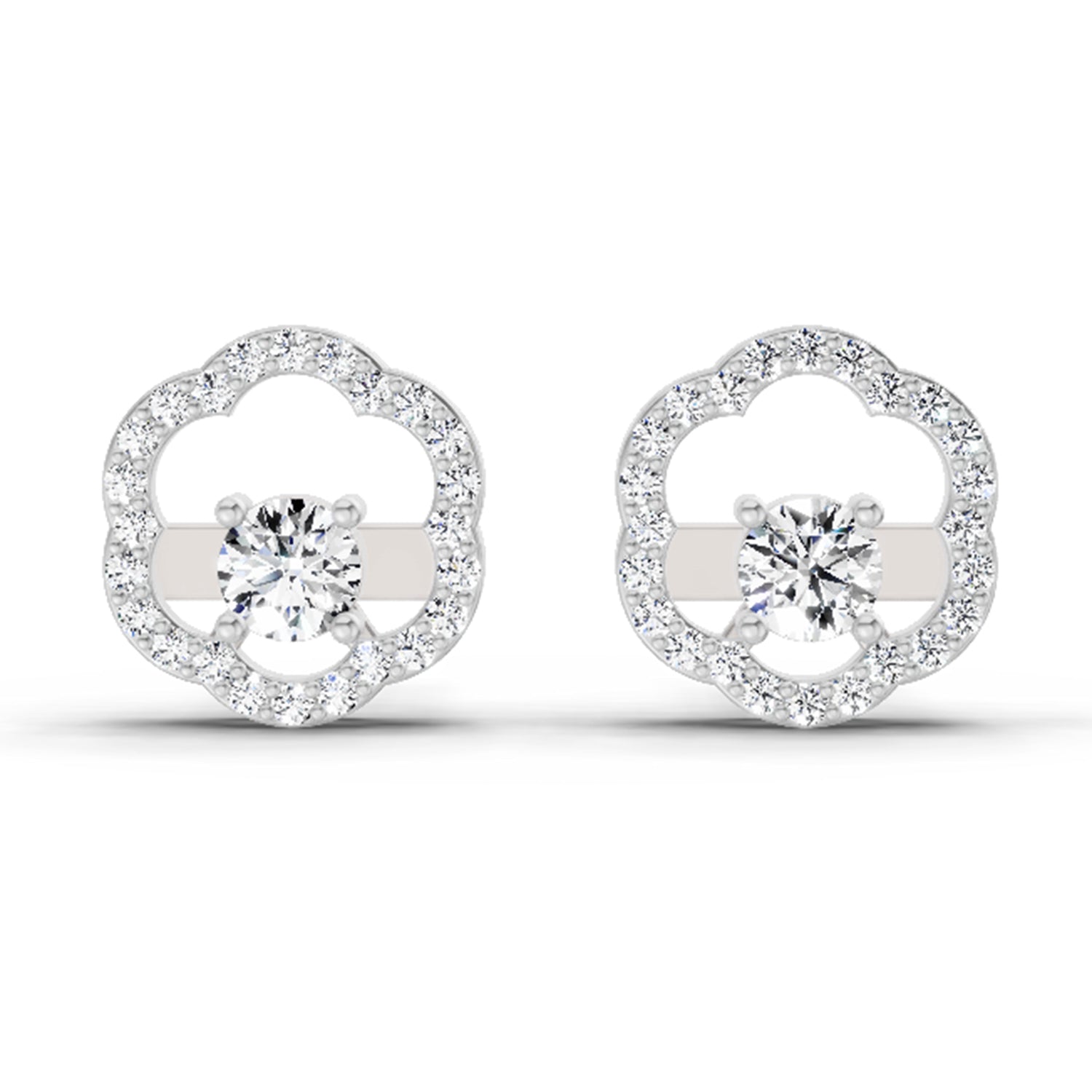 0.94 Ct Round Shape Halo Diamond Stud Earrings | 14K Rose Gold