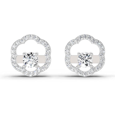 0.94 Ct Round Shape Halo Diamond Stud Earrings | 14K White Gold