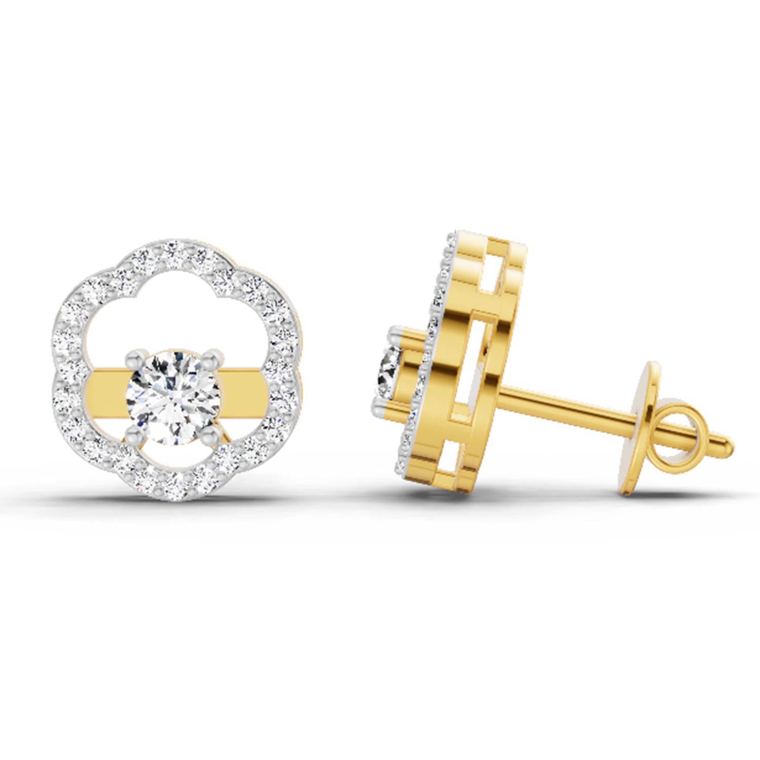 0.94 Ct Round Shape Halo Diamond Stud Earrings | 14K Rose Gold