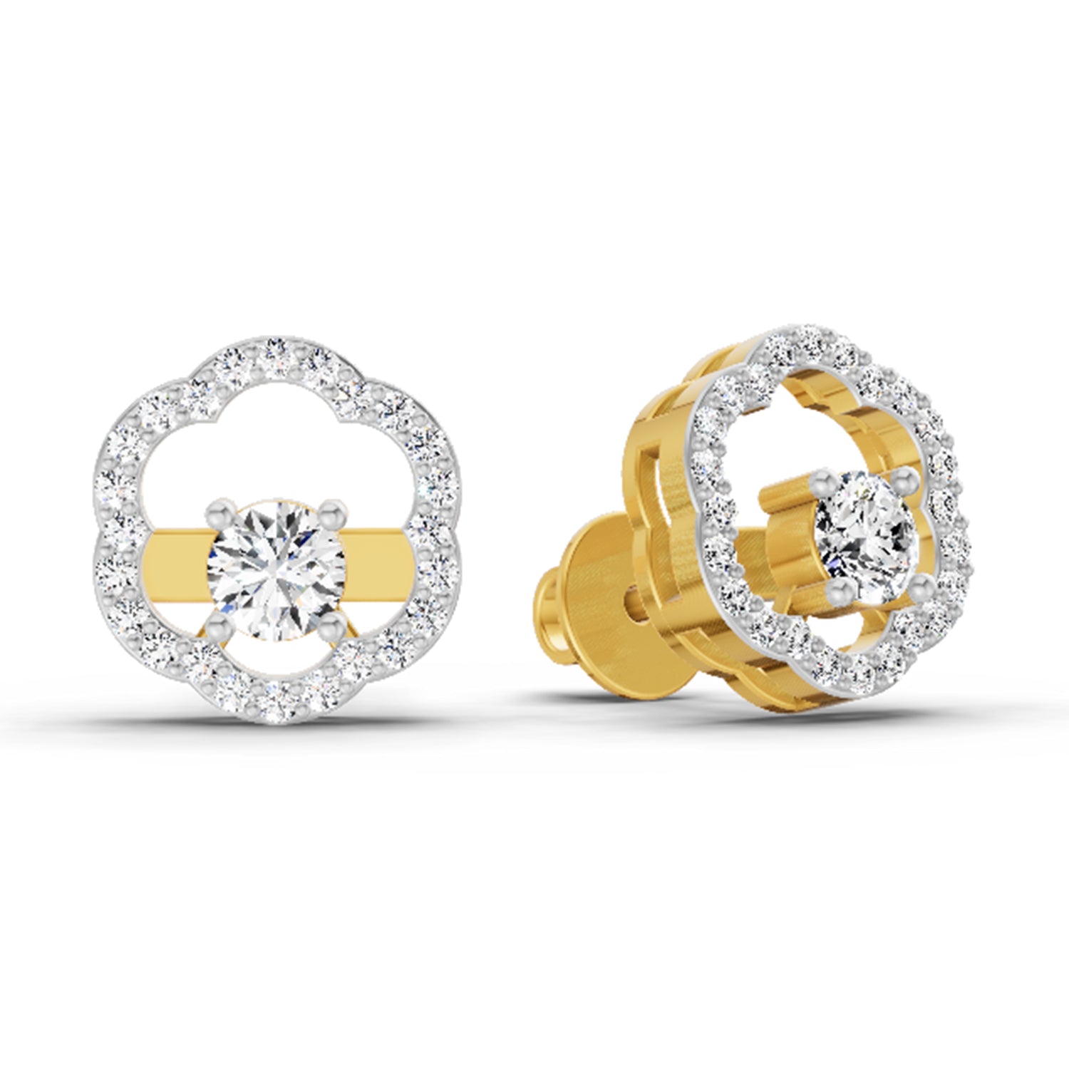0.94 Ct Round Shape Halo Diamond Stud Earrings | 14K Rose Gold