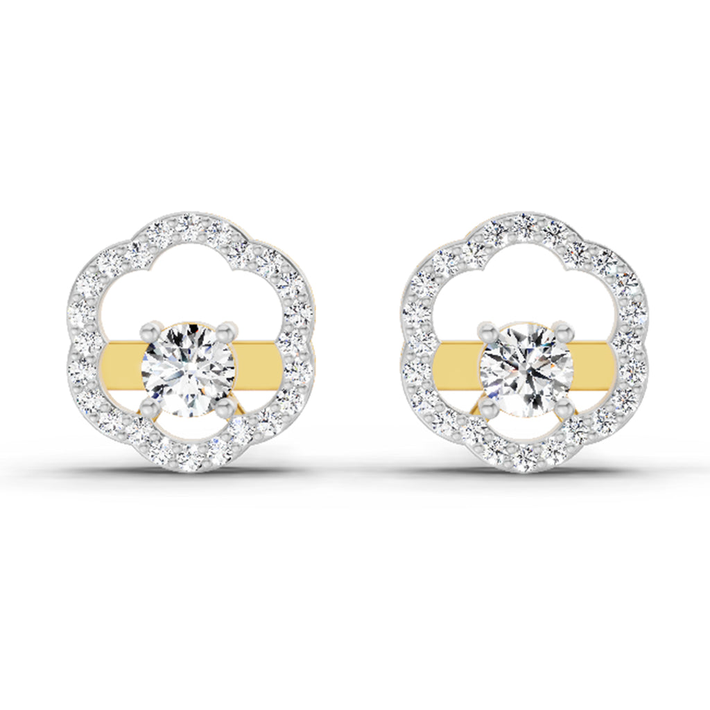 0.94 Ct Round Shape Halo Diamond Stud Earrings | 14K Rose Gold