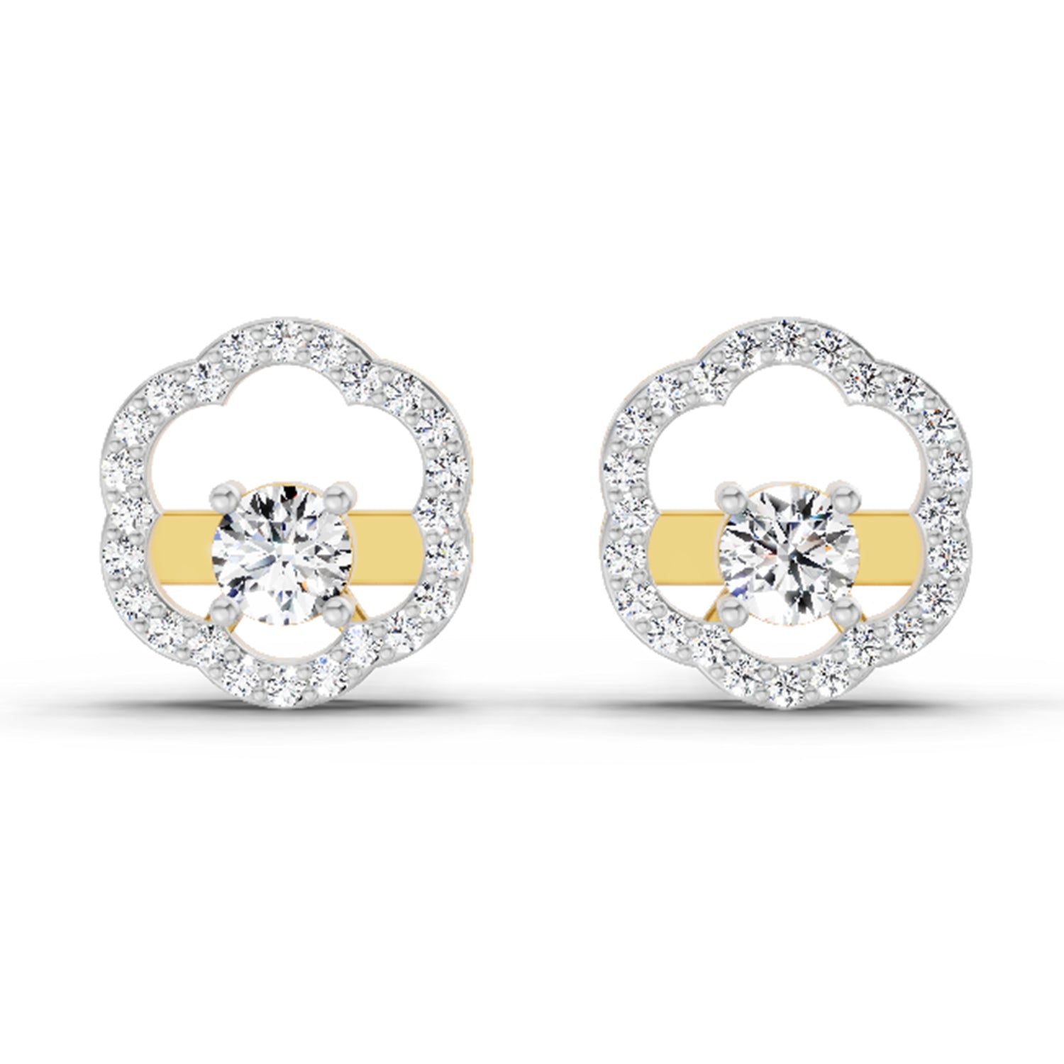 0.94 Ct Round Shape Halo Diamond Stud Earrings | 14K Rose Gold