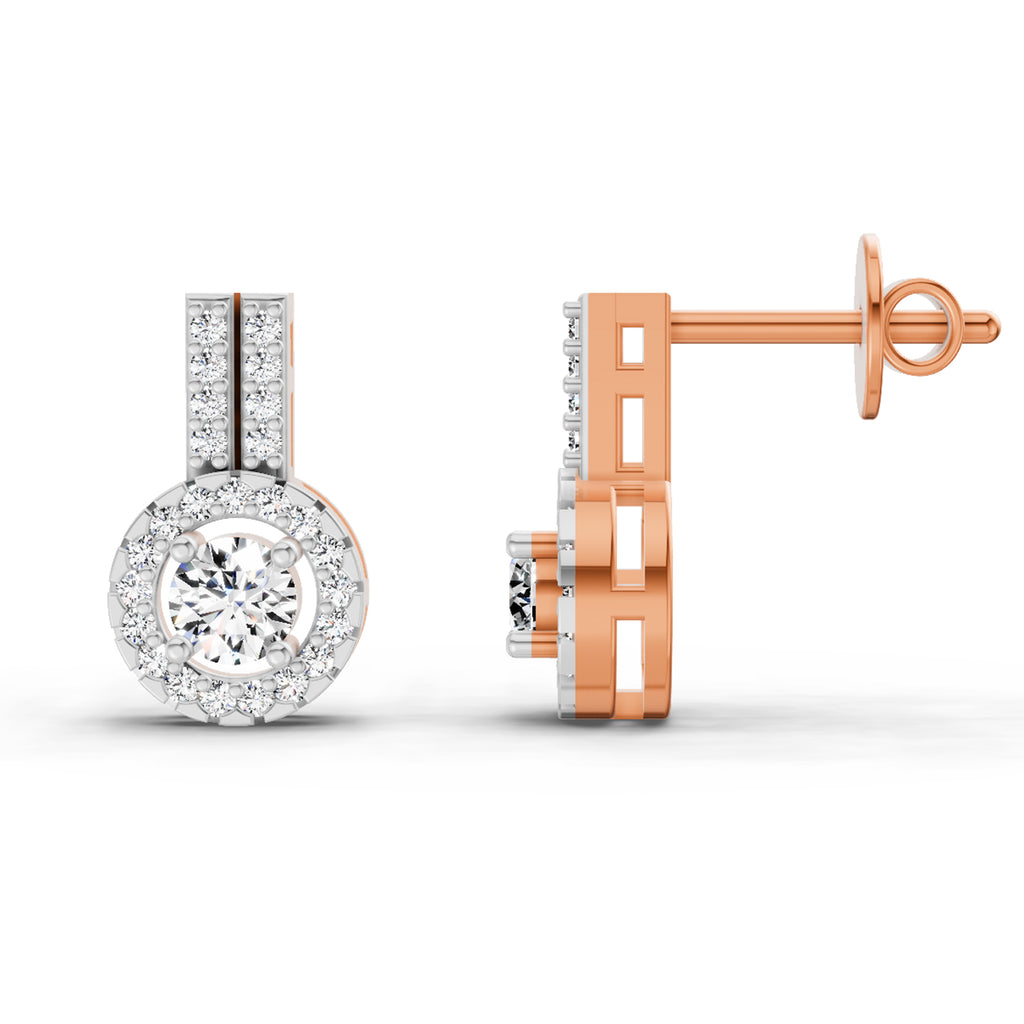 0.88 Ct Round Shape Solitaire Diamond Stud Earrings | 14K Rose Gold