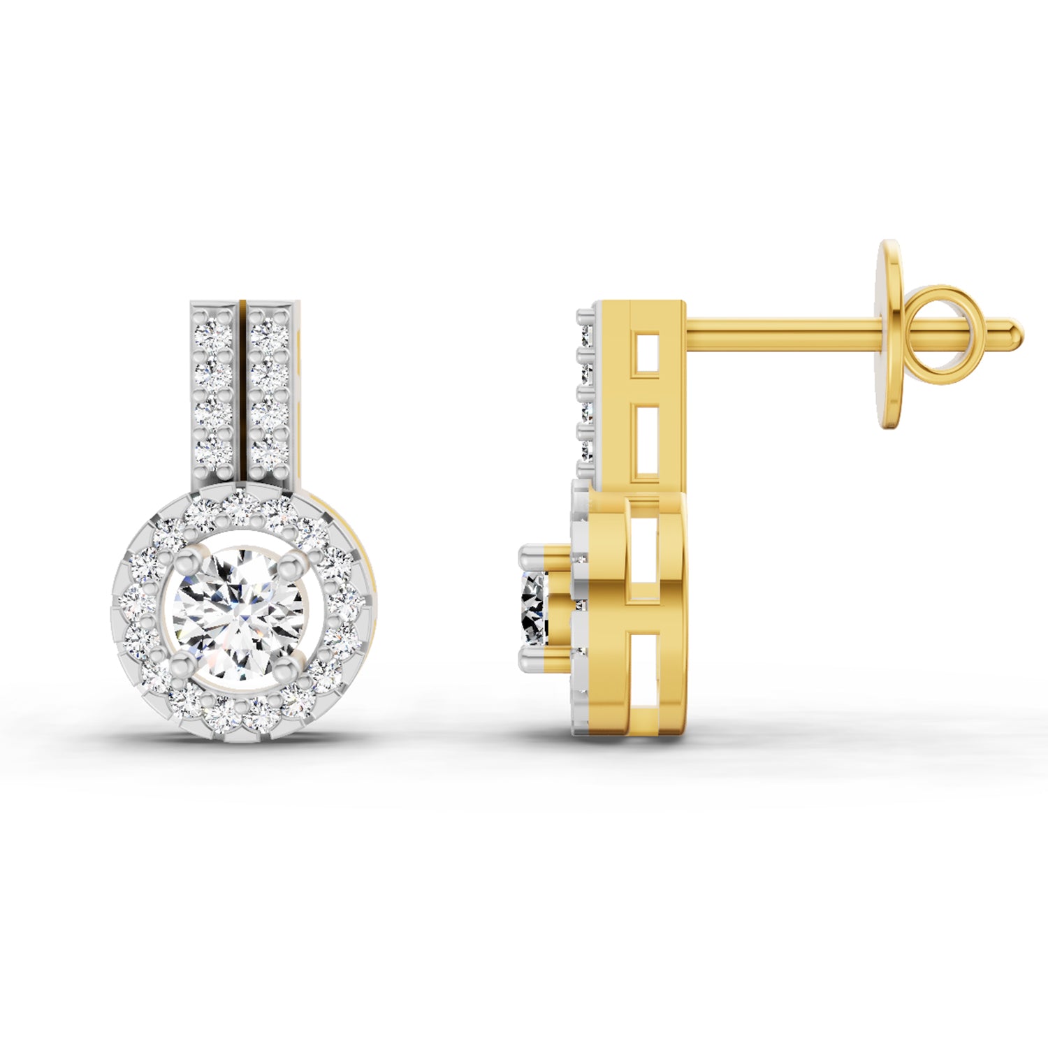 0.88 Ct Round Shape Solitaire Diamond Stud Earrings | 14K Yellow Gold