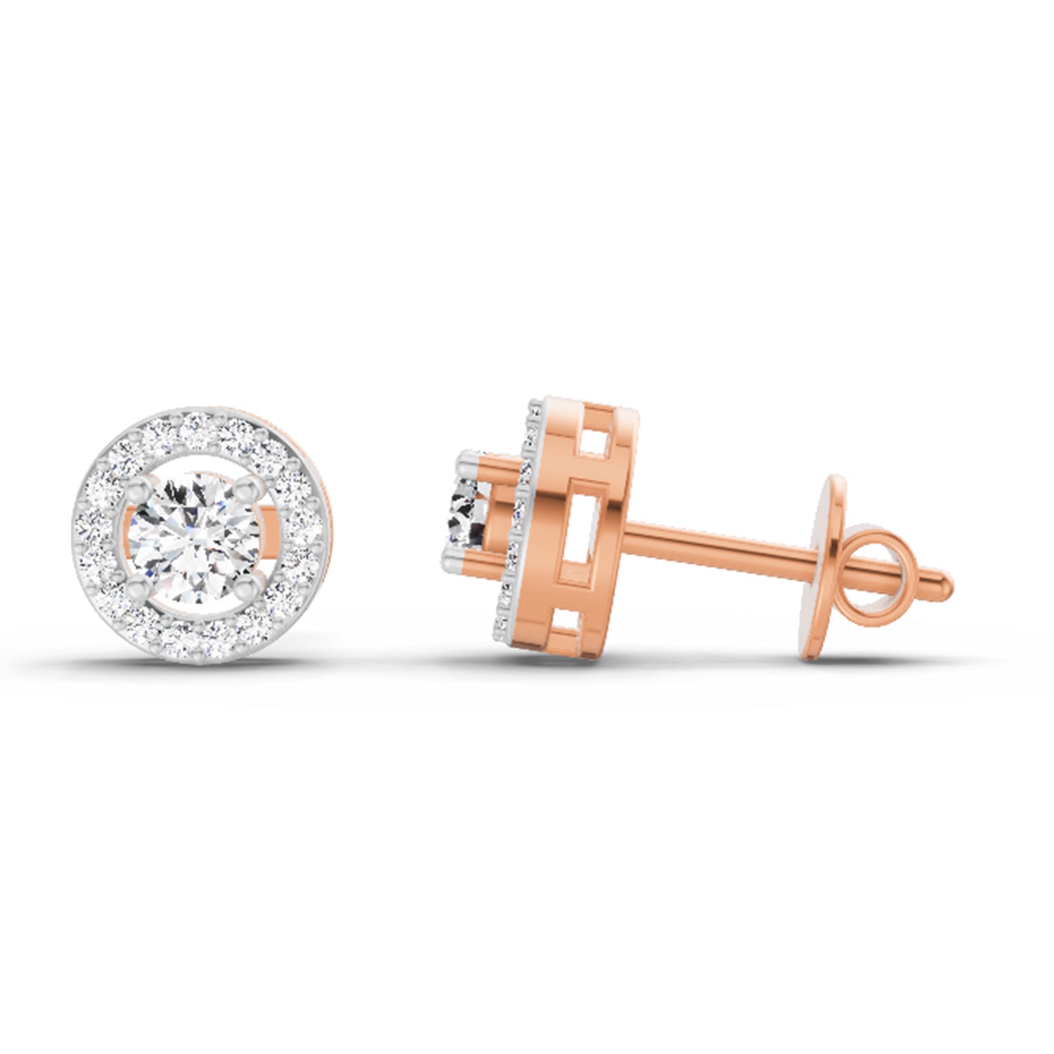 1.04 Ct Round Halo Stud Earrings | 14K Rose Gold  FG VS Quality Diamonds
