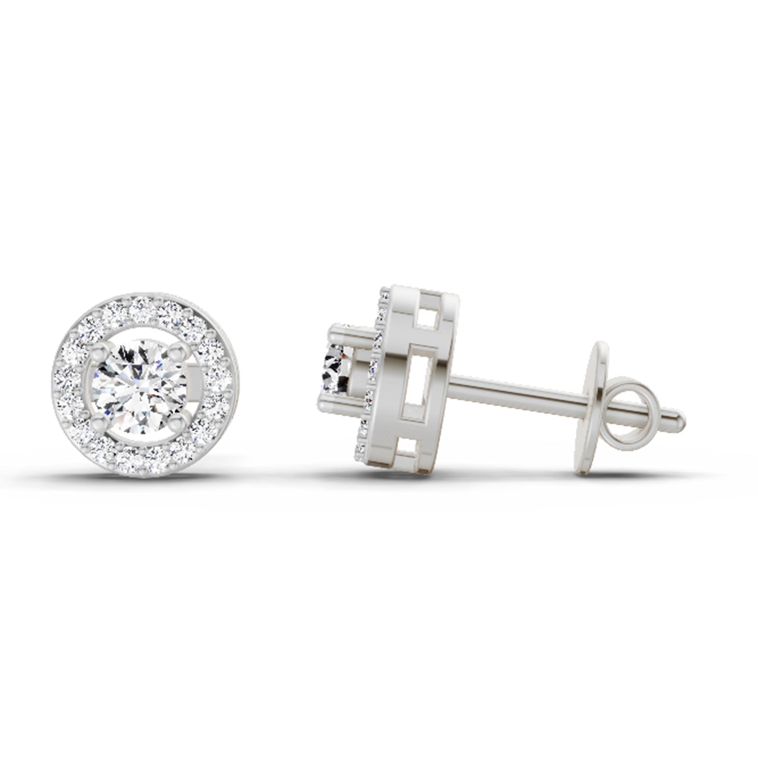 1.04 Ct Round Halo Stud Earrings | 14K White Gold  FG VS Quality Diamonds
