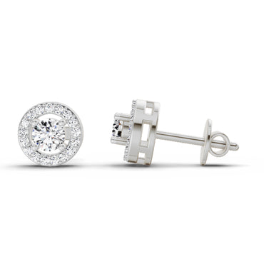 1.04 Ct Round Halo Stud Earrings | 14K White Gold  FG VS Quality Diamonds