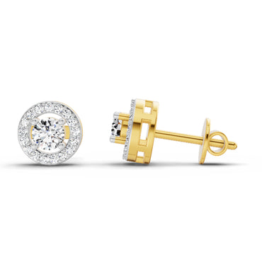 1.04 Ct Round Halo Stud Earrings | 14K Yellow Gold  FG VS Quality Diamonds