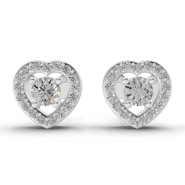 0.58 Ct Round Shape Halo Diamond Stud Earrings | 14K White Gold