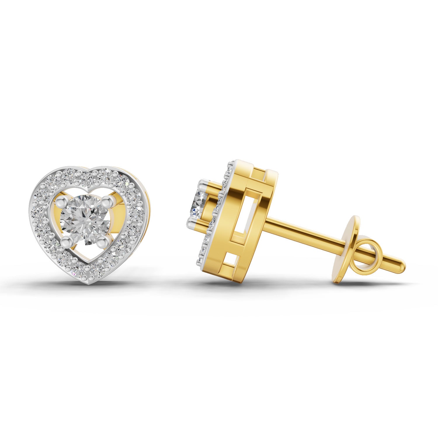 0.58 Ct Round Shape Halo Diamond Stud Earrings | 14K Yellow Gold