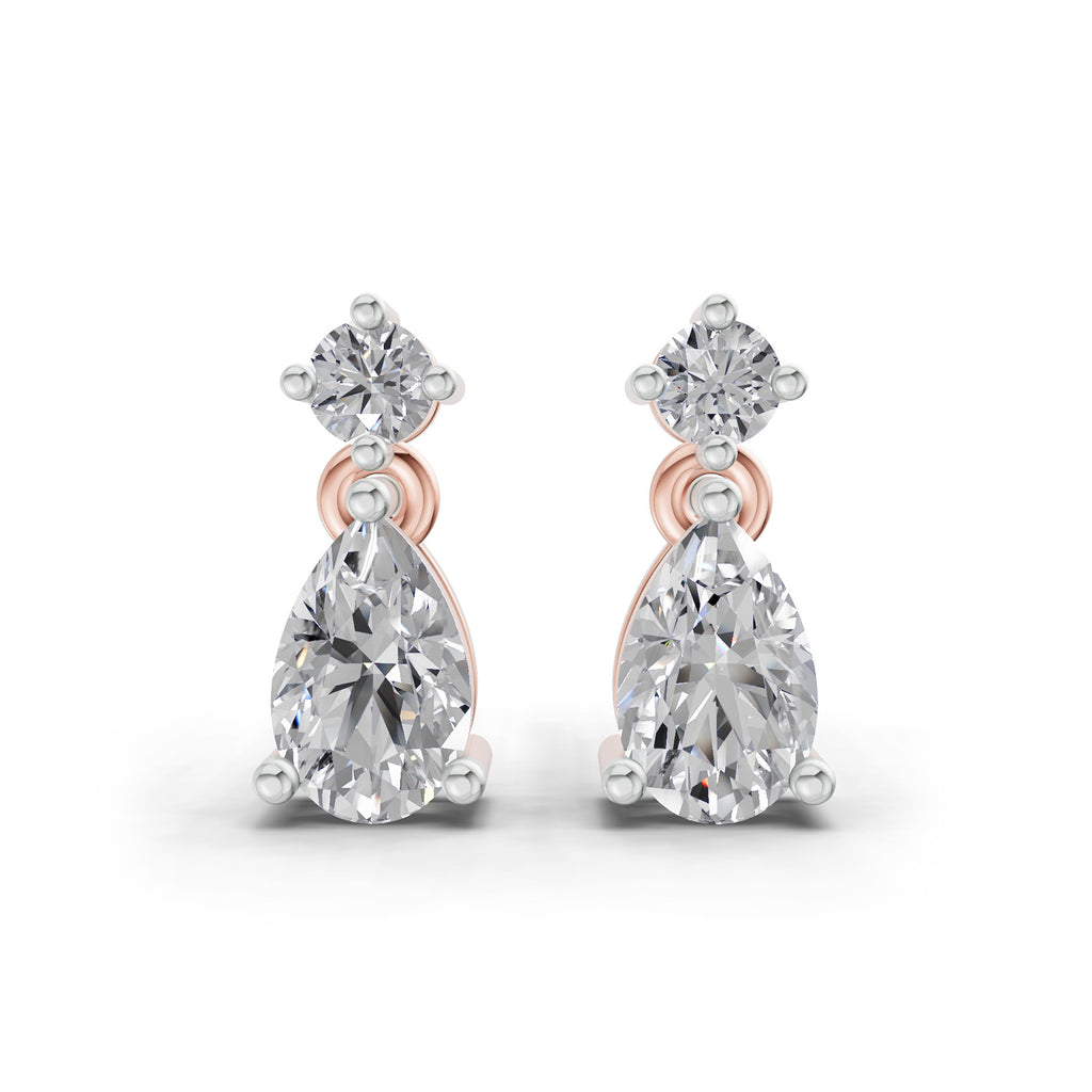 0.89 Ct  Pear-Shaped Diamond Drop Stud Earrings | 14K Rose Gold