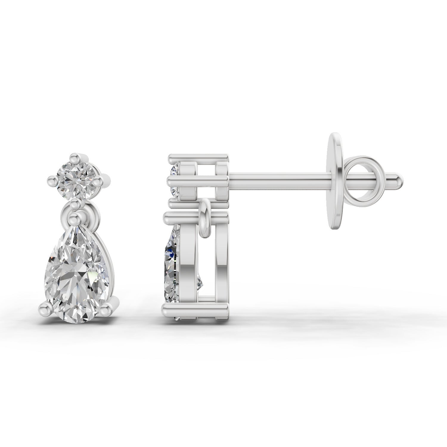 0.89 Ct  Pear-Shaped Diamond Drop Stud Earrings | 14K White Gold