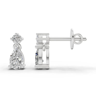 0.89 Ct  Pear-Shaped Diamond Drop Stud Earrings | 14K White Gold