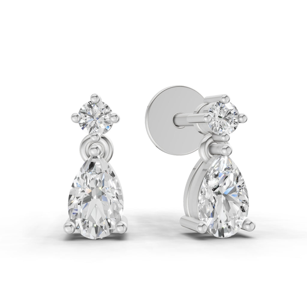 0.89 Ct  Pear-Shaped Diamond Drop Stud Earrings | 14K Rose Gold
