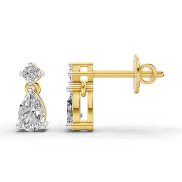 0.89 Ct  Pear-Shaped Diamond Drop Stud Earrings | 14K Yellow Gold