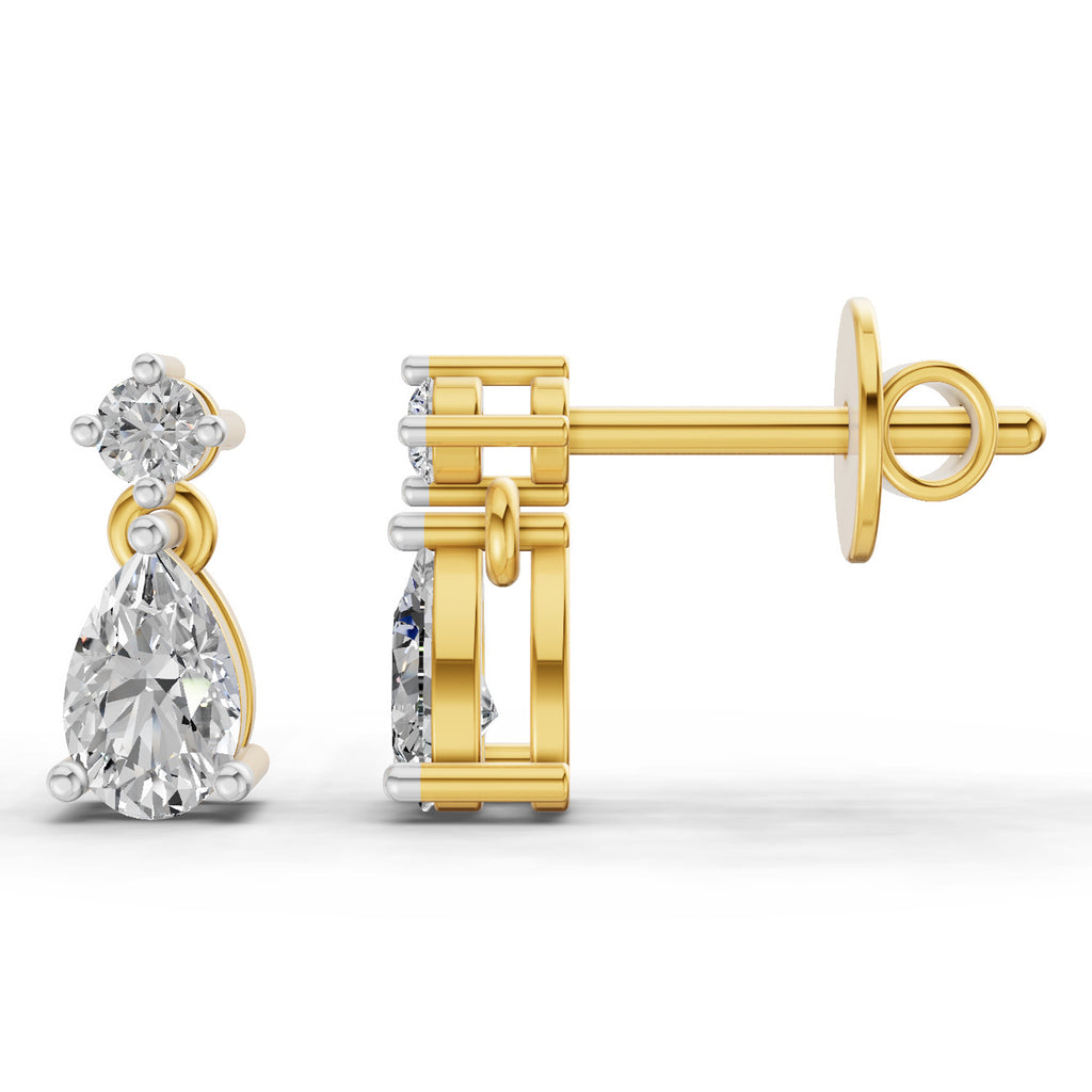 0.89 Ct  Pear-Shaped Diamond Drop Stud Earrings | 14K Rose Gold