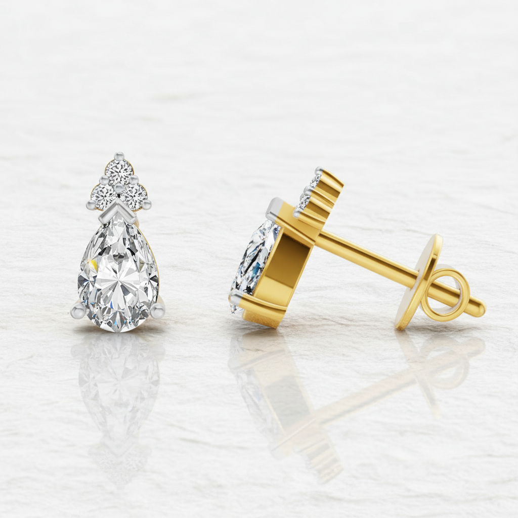 0.75 Ct Pear Stud Earrings | 14K Rose Gold  FG VS Quality Diamonds