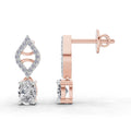 0.88 Ct  Oval Diamond Leaf Drop Diamond Stud Earrings | 14K Rose Gold