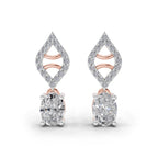 0.88 Ct  Oval Diamond Leaf Drop Diamond Stud Earrings | 14K Rose Gold