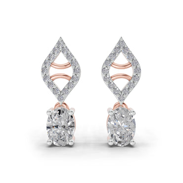 0.88 Ct  Oval Diamond Leaf Drop Diamond Stud Earrings | 14K Rose Gold