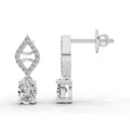 0.88 Ct  Oval Diamond Leaf Drop Diamond Stud Earrings | 14K White Gold