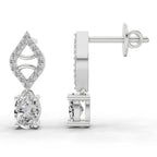 0.88 Ct  Oval Diamond Leaf Drop Diamond Stud Earrings | 14K Rose Gold