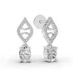 0.88 Ct  Oval Diamond Leaf Drop Diamond Stud Earrings | 14K Rose Gold