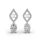 0.88 Ct  Oval Diamond Leaf Drop Diamond Stud Earrings | 14K Rose Gold