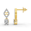 0.88 Ct  Oval Diamond Leaf Drop Diamond Stud Earrings | 14K Yellow Gold