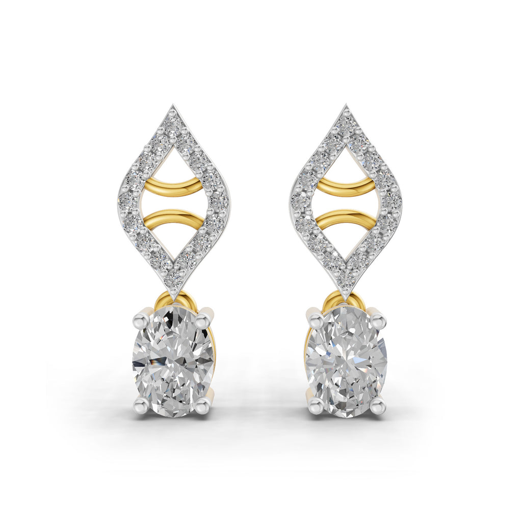 0.88 Ct  Oval Diamond Leaf Drop Diamond Stud Earrings | 14K Rose Gold