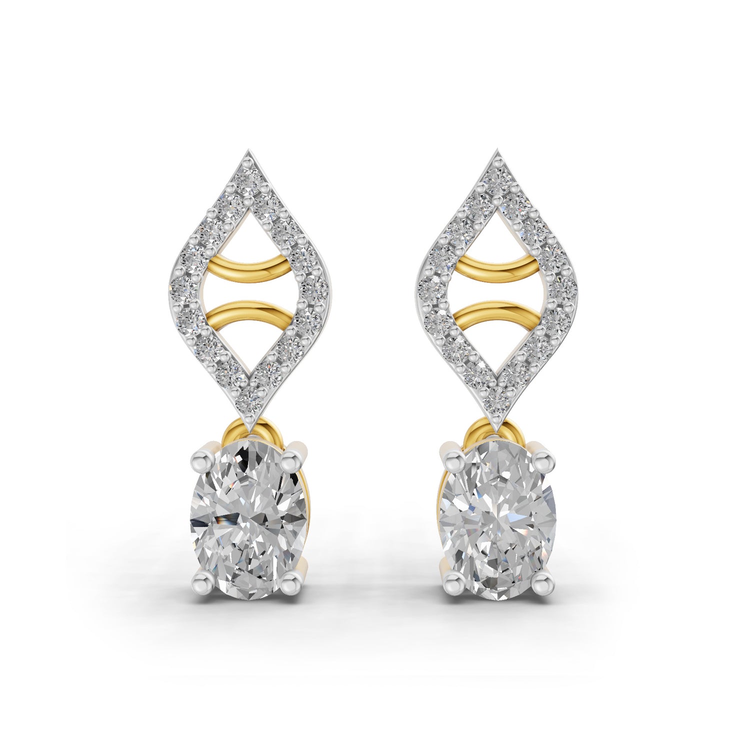 0.88 Ct  Oval Diamond Leaf Drop Diamond Stud Earrings | 14K Rose Gold