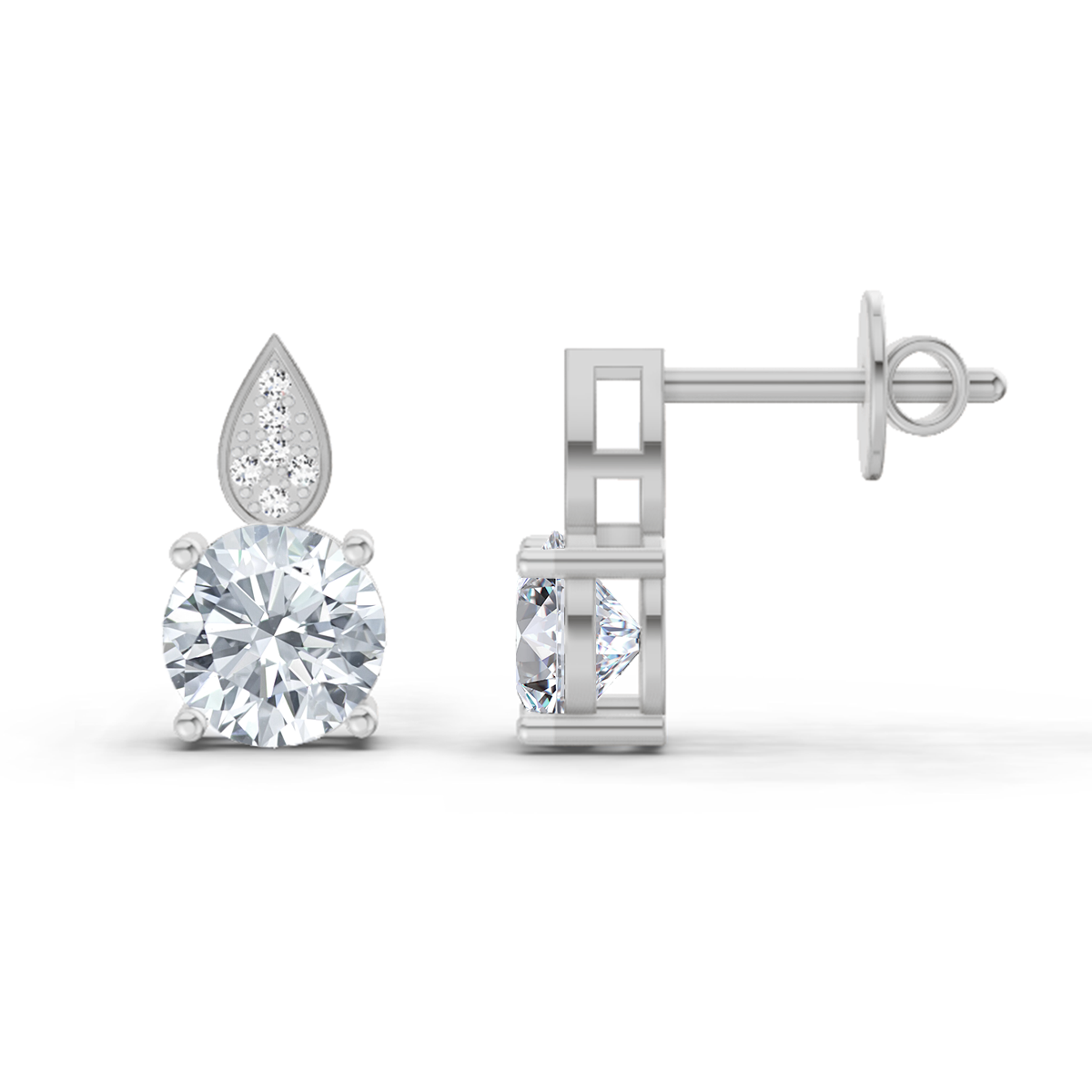 3.27 Ct Round Dangle Earrings | 14K White Gold