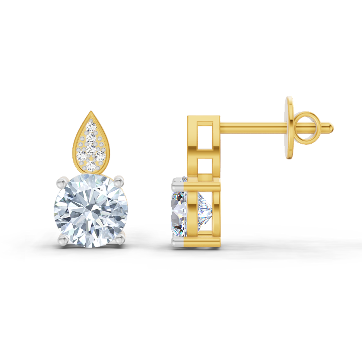 1.64 Ct Round Dangle Earrings | 14K Yellow Gold
