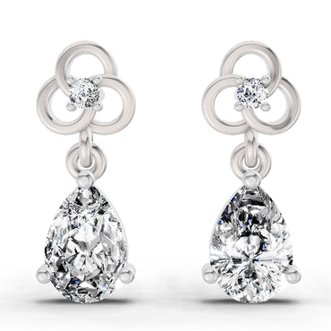 1.22 Ct Pear Shape Dangle Diamond Earrings | 14K White Gold