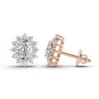 0.80 Ct  Oval Cluster Diamond Stud Earrings | 14K Rose Gold