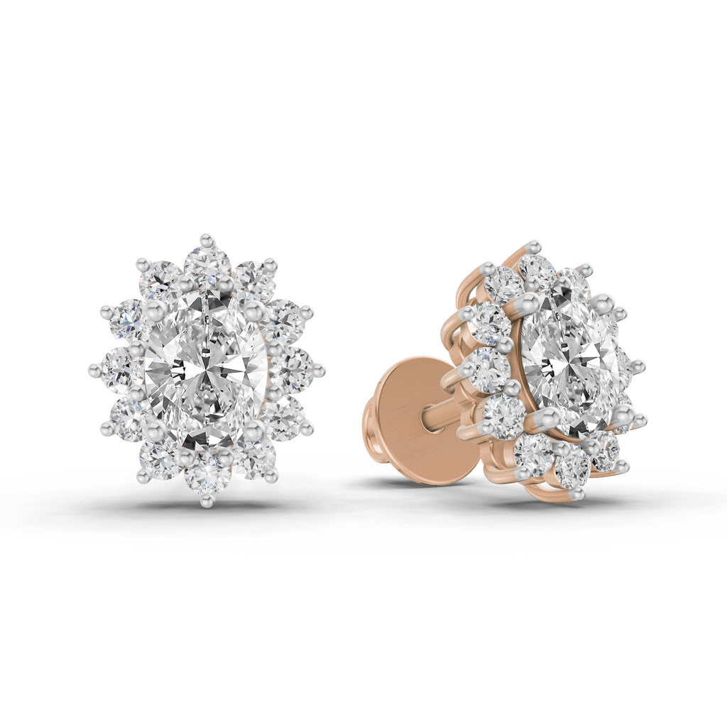 0.80 Ct  Oval Cluster Diamond Stud Earrings | 14K Rose Gold