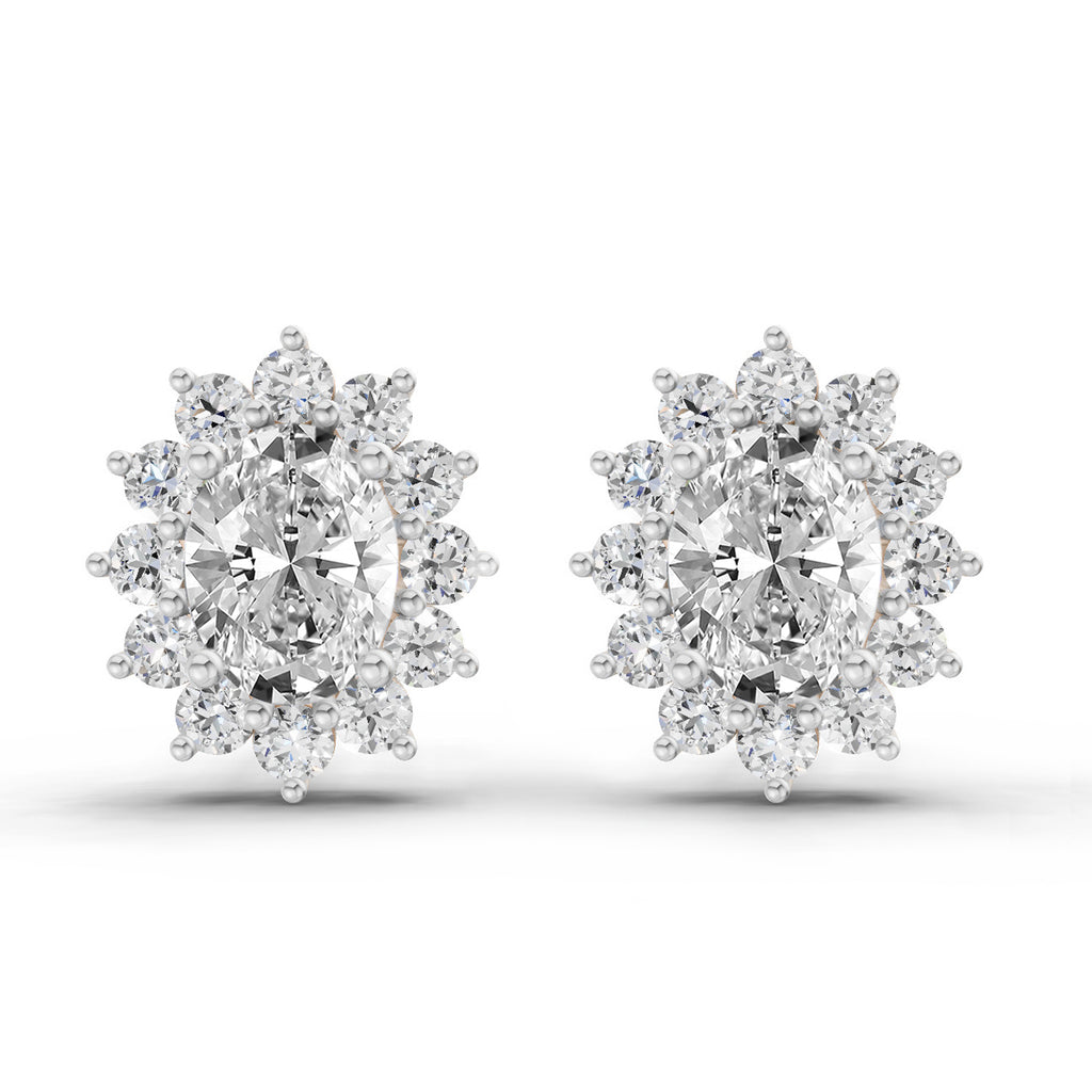 0.80 Ct  Oval Cluster Diamond Stud Earrings | 14K Rose Gold
