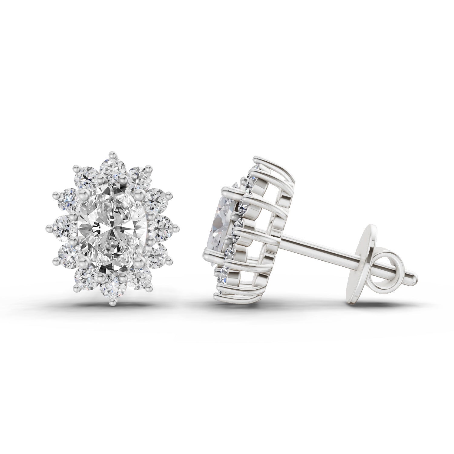 0.80 Ct  Oval Cluster Diamond Stud Earrings | 14K White Gold