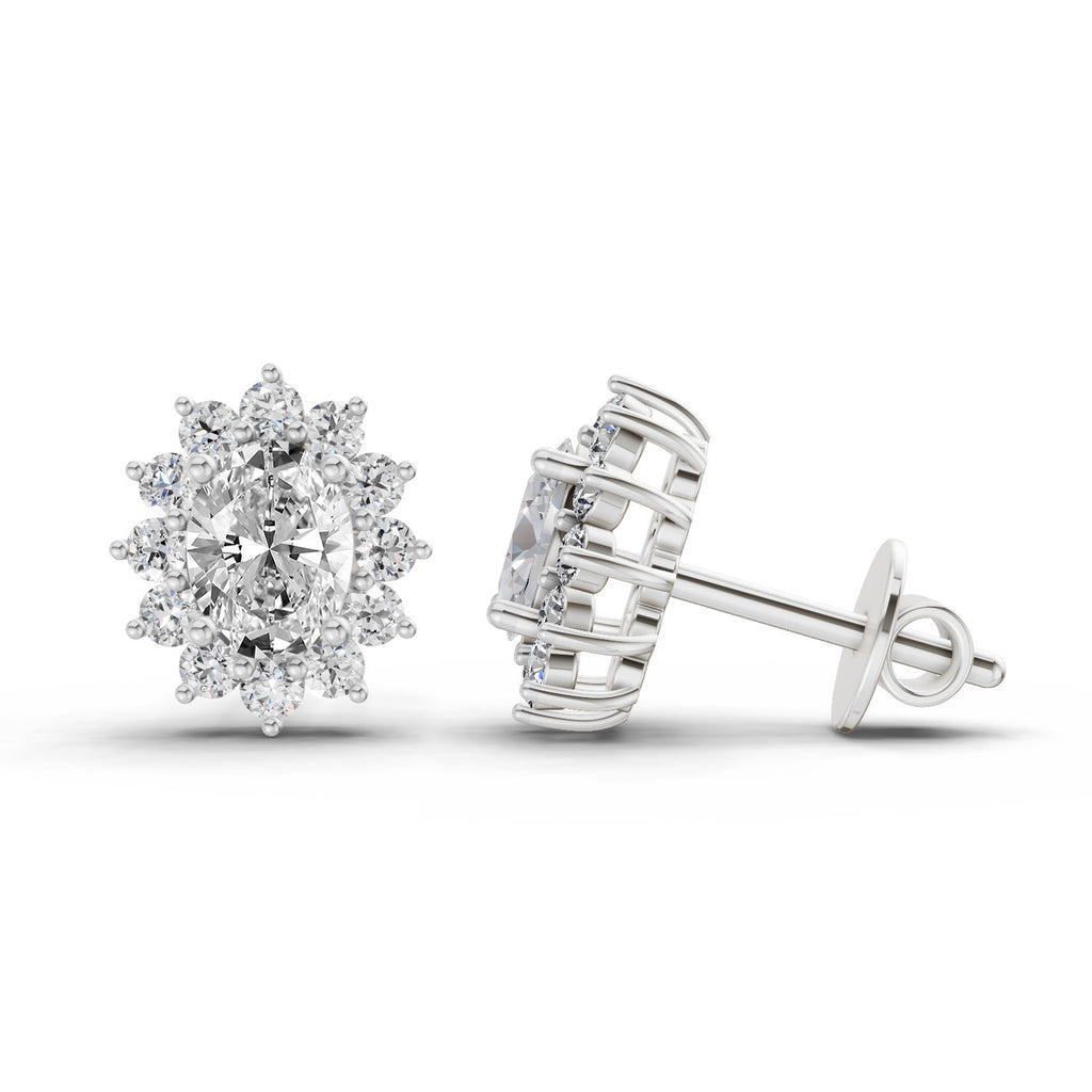 0.80 Ct  Oval Cluster Diamond Stud Earrings | 14K Rose Gold