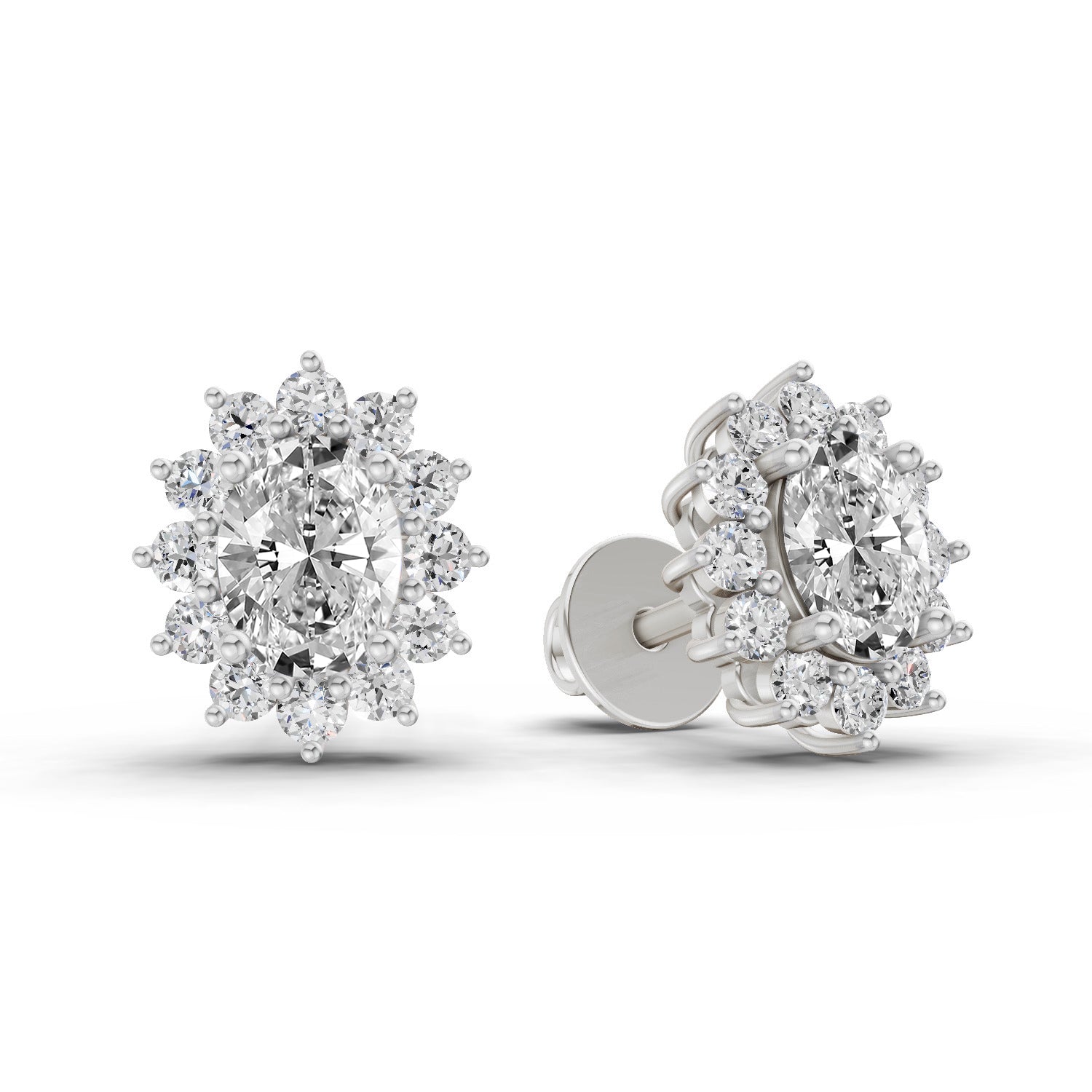 0.80 Ct  Oval Cluster Diamond Stud Earrings | 14K Rose Gold