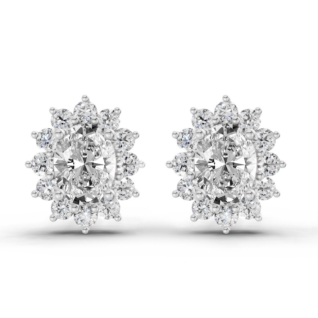 0.80 Ct  Oval Cluster Diamond Stud Earrings | 14K Rose Gold