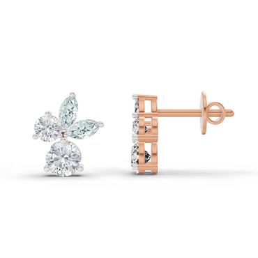 1.08 Ct Floral Stud Earrings | 14K Rose Gold