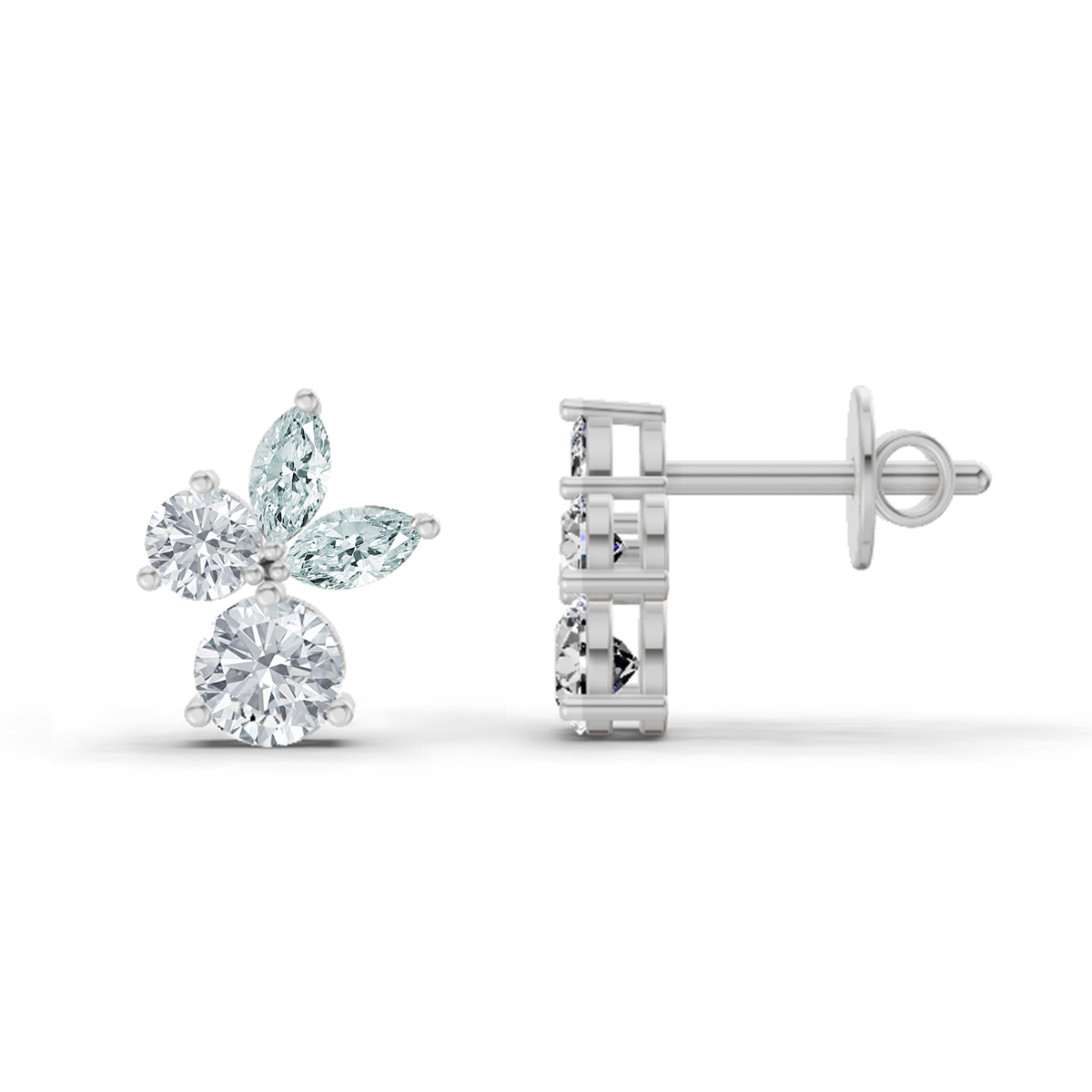 1.08 Ct Floral Stud Earrings | 14K White Gold