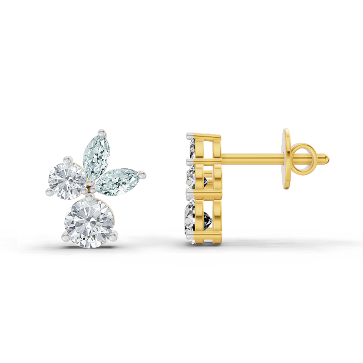 1.08 Ct Floral Stud Earrings | 14K Yellow Gold