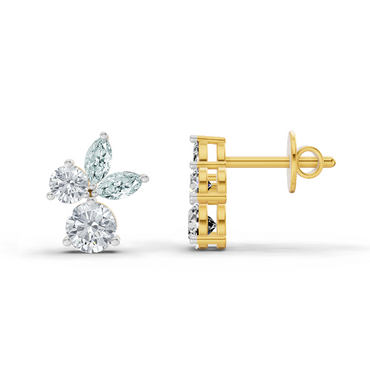 1.08 Ct Floral Stud Earrings | 14K Yellow Gold