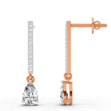1.11 Ct Pear Shape Dangle Diamond Earrings | 14K Rose Gold