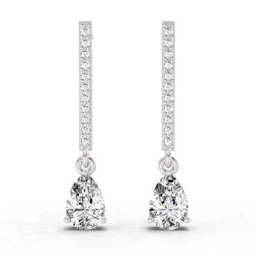 1.11 Ct Pear Shape Dangle Diamond Earrings | 14K White Gold