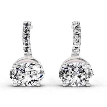1.13 Ct Oval Shape Dangle Diamond Earrings | 14K White Gold