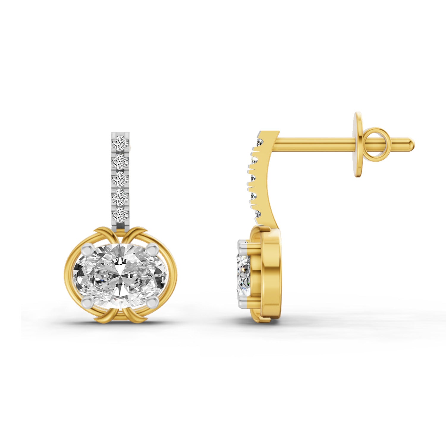 1.14 CtDrop Oval Shape Diamond Earrings | 14K Yellow Gold